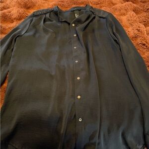 H&M Black Button-Up Shirt with Braided Shoulder Detail